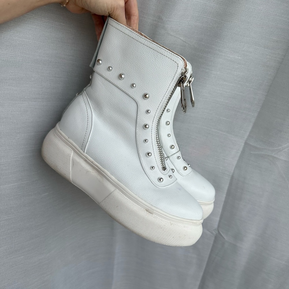 White Stud Platform Ankle Booties - image 3